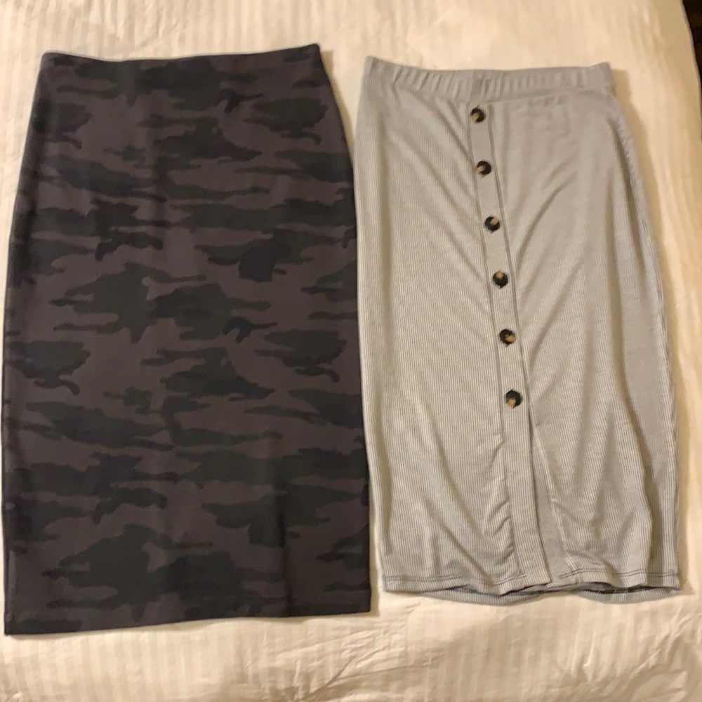 2 pencil skirts - one black/white  one camouflage